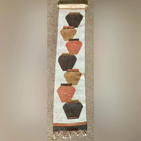 VTG Southwestern Wall Hanging Tapestry Boho Woven Wool Pottery MCM Earth Tones - Picture 6 of 11